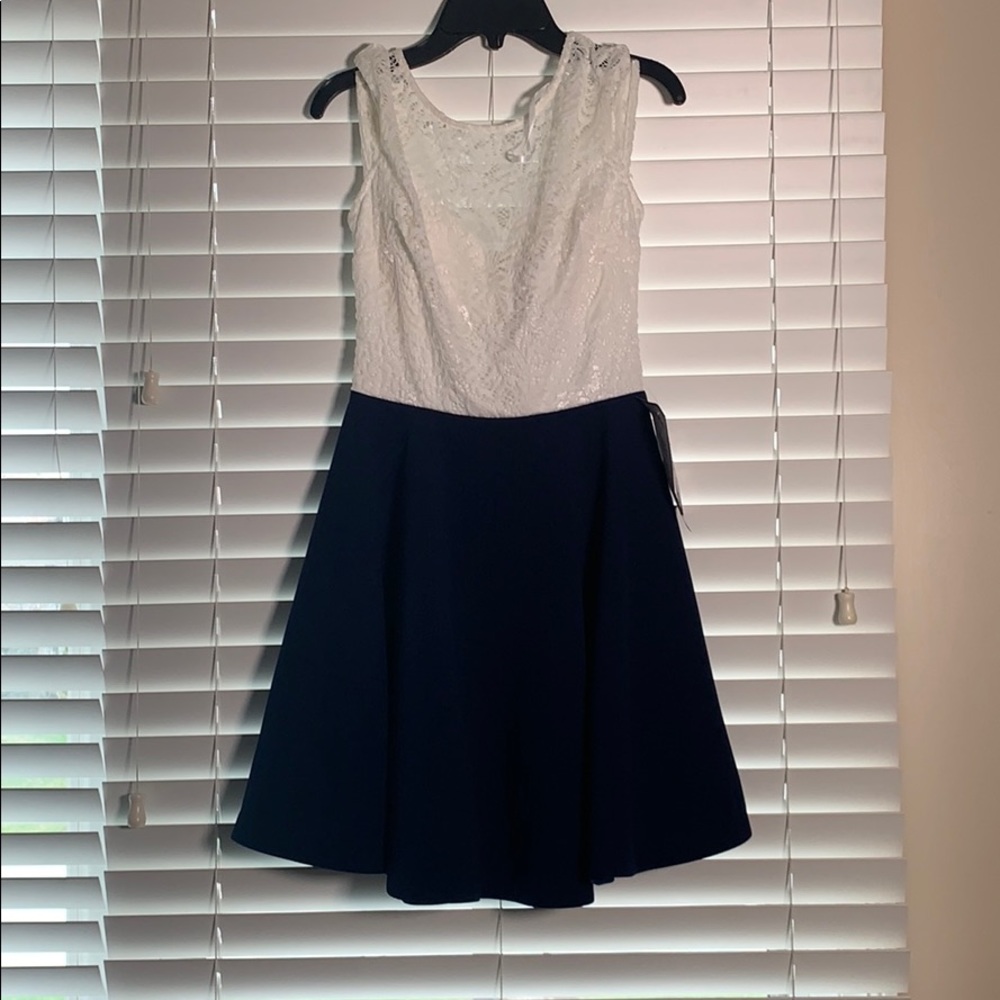 White/Navy Blue Floral Dress